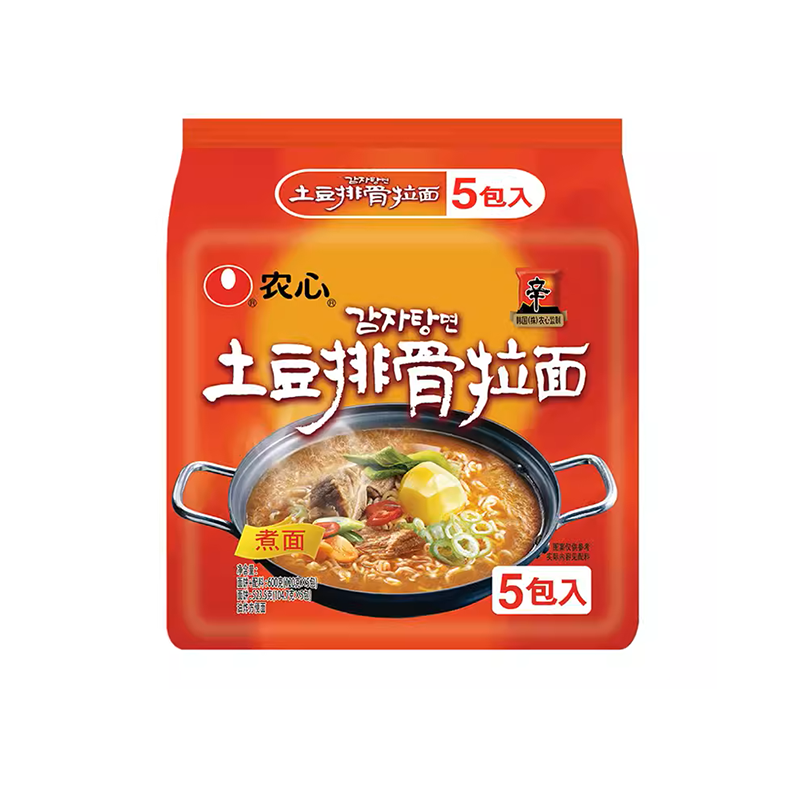农心土豆排骨五连包方便面拉面土豆排骨泡面煮面速食