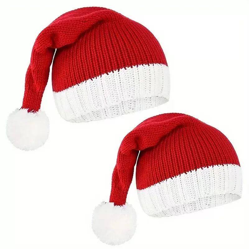 Knitted Baby Christmas Hat Cute Navidad Hat Pompom Adult Chi