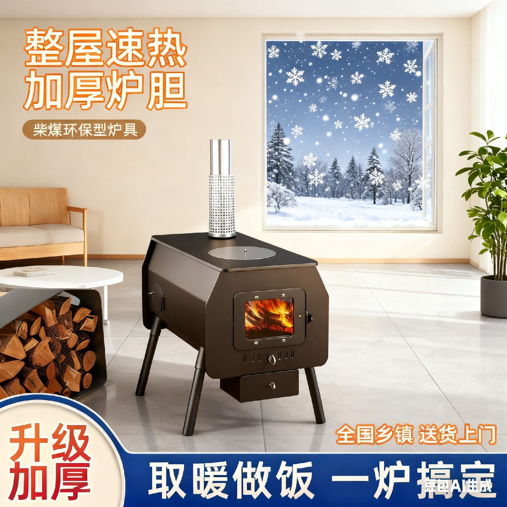室内多功能取暖炉家用无油烟炉冬季烧炭特厚取暖炉室内取暖专用炉