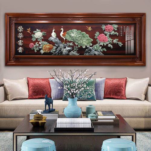 客厅装饰画沙发背景墙面壁画办公室立体实木浮雕玉雕中式高档挂画