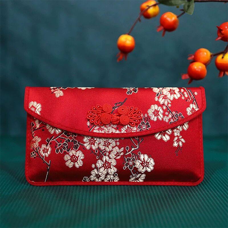中国风万元梅花刺绣布艺古典红包袋1万2万大容量结婚节日生日通用
