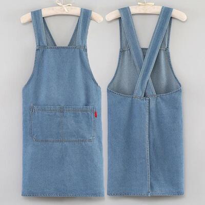 Denim Apron Cross Back Strap Front Pocket Durable Cotton