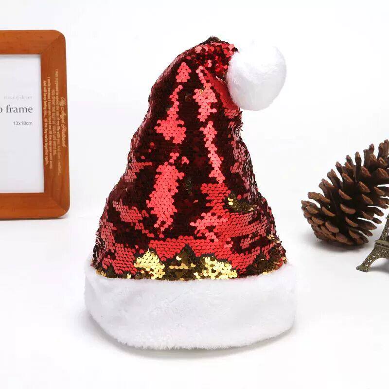 NEW 30cm*40cm Flip Sequin Short Plush Christmas Hat Christma