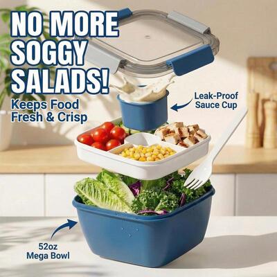 Salad Lunch Container To Go 52 oz with 3 Compartments