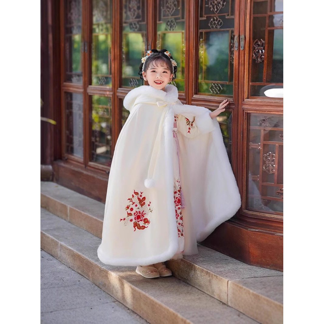 汉服女童冬季喜庆加绒加厚斗篷长款中国风小女孩古装儿童披风外套,童装/婴儿装/亲子装,汉服,淘宝优惠券,粉丝福利购,淘宝优惠卷