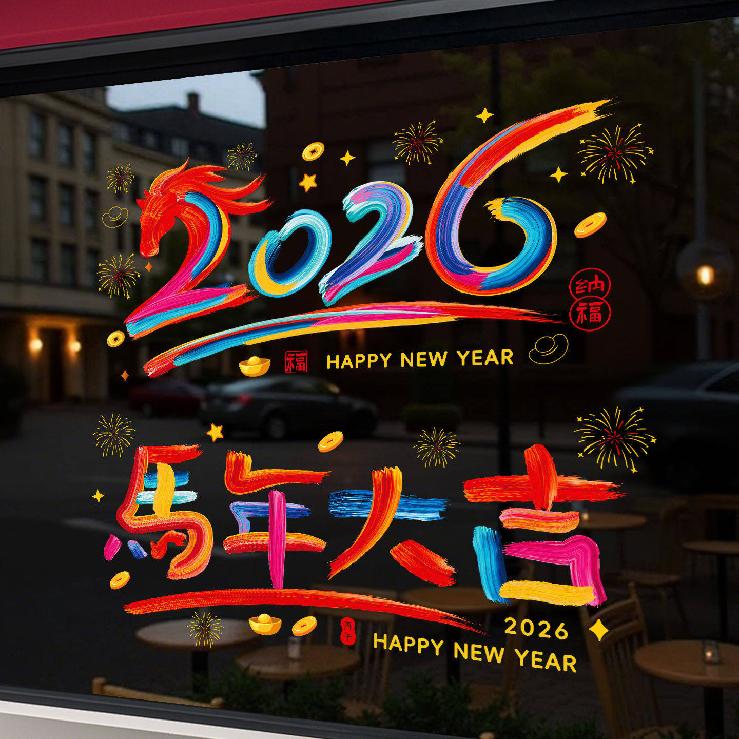 2026马年新款玻璃贴纸春节过年橱窗装饰布置用品静电窗花窗贴墙贴,节庆用品/礼品,喜字/剪纸/贴纸,淘宝优惠券,粉丝福利购,淘宝优惠卷