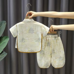 儿童汉服男童夏款古风儒雅少爷服套装宝宝唐装夏季小男孩国风短袖
