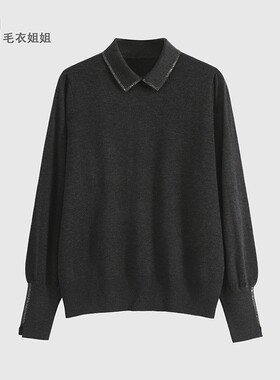 重工烫钻小翻领保暖针织打底衫毛衣女150-23681