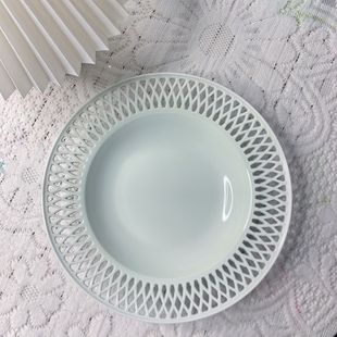 餐具高级感小众法式镂空盘子立体浮雕餐具吃甜品西餐盘点心盘花边