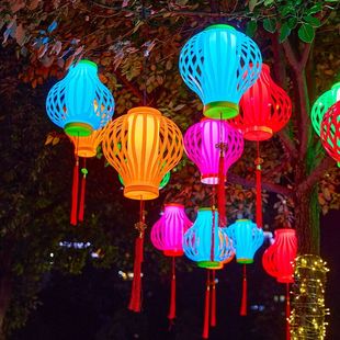 春节发光灯笼流苏中式挂灯街道亮化庭院树木装饰氛围灯户外防水灯