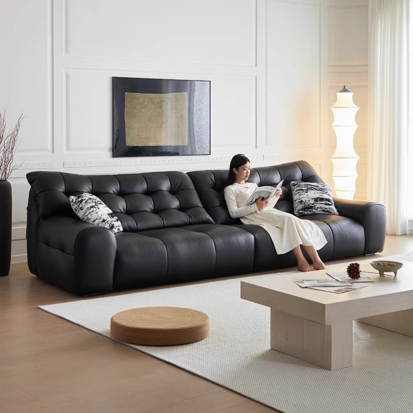 全友家居大黑熊真皮沙发现代简约客厅高端意式极简轻奢直排大小户