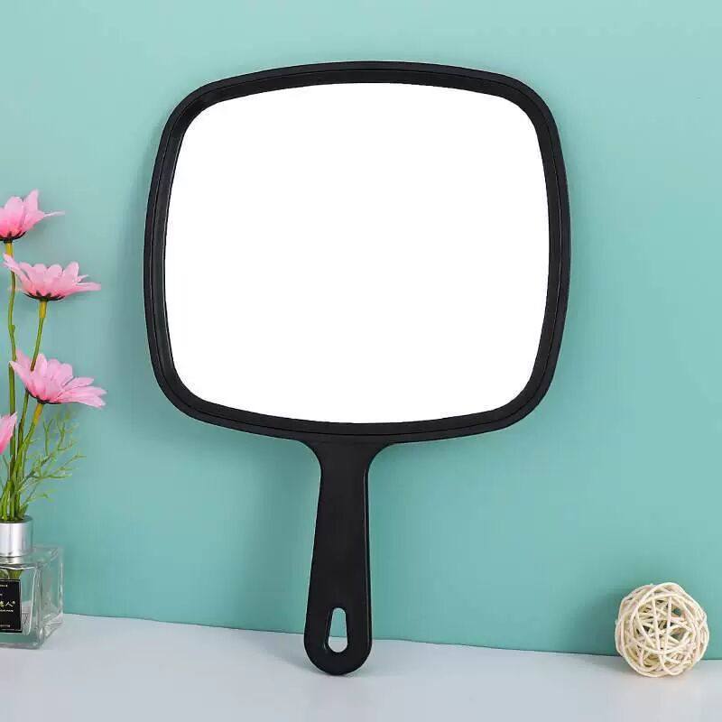 特大号高清化妆镜方形手柄镜圆形可携式手持镜美容院发廊镜子化妆