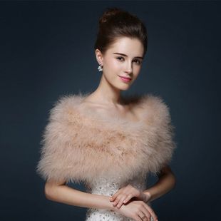 鸵鸟毛披肩皮草新娘婚纱披肩秋冬女旗袍礼仪服年会主持人斗篷外套