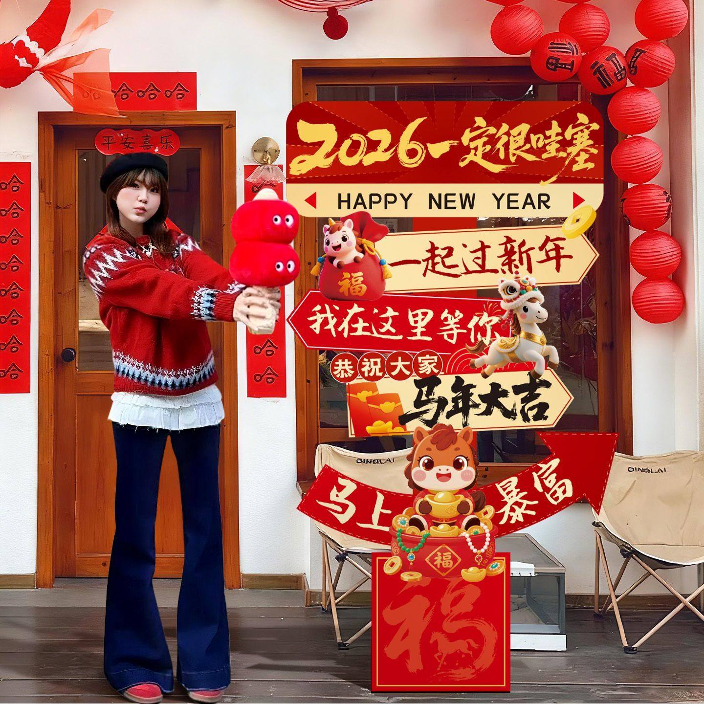新年元旦氛围场景布置装饰2026马年商场店铺打卡拍照立牌摆件kt板,节庆用品/礼品,装扮布置套餐,淘宝优惠券,粉丝福利购,淘宝优惠卷