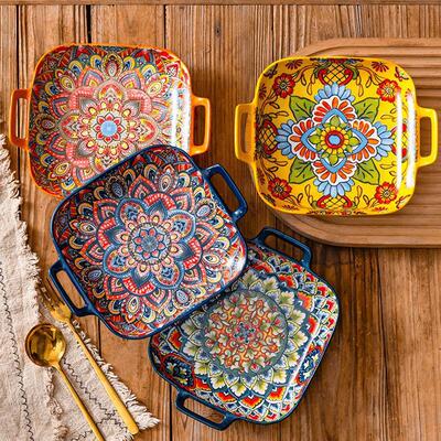 Boho Style Ceramic Dinner Plate 4 Counts set Creative