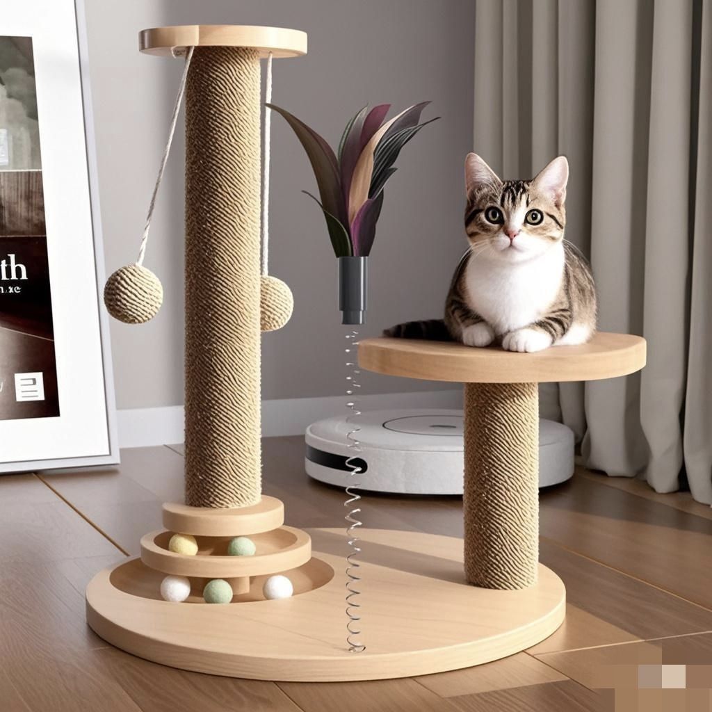 实木猫抓柱猫爬架一体耐磨不掉屑猫抓板剑麻爪板猫咪玩具自嗨解闷