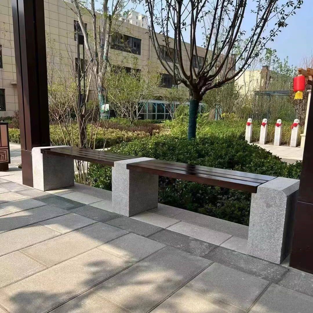 花岗岩公园户外休闲防腐木长椅风景区摆件公共椅长条石凳露天桌椅