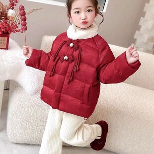 女童新中式棉服2024新款儿童装红色拜年服女宝宝中国风冬装外套潮