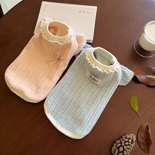 宠物秋冬加绒粉蓝色毛衣保暖打底衣猫咪狗狗小型犬通 双色飞袖