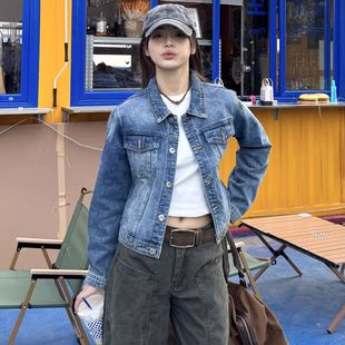 牛仔外套女春秋街头小众休闲夹克上衣潮 复古水洗做旧短款 XFX 美式