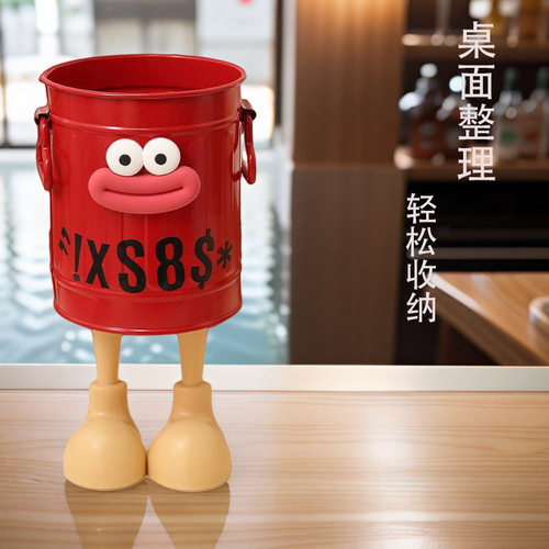 高颜值ins笔筒美式复古小众可爱铁艺小桶桌面文具搞怪笔筒收纳