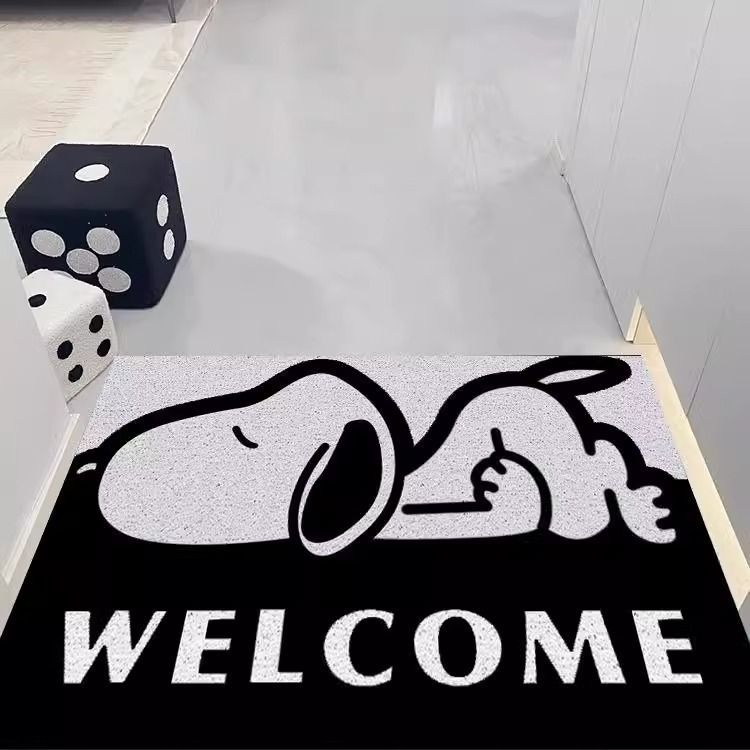 史努比入户门地垫高级丝圈门口进门脚垫卡通黑白玄关蹭土耐脏地毯