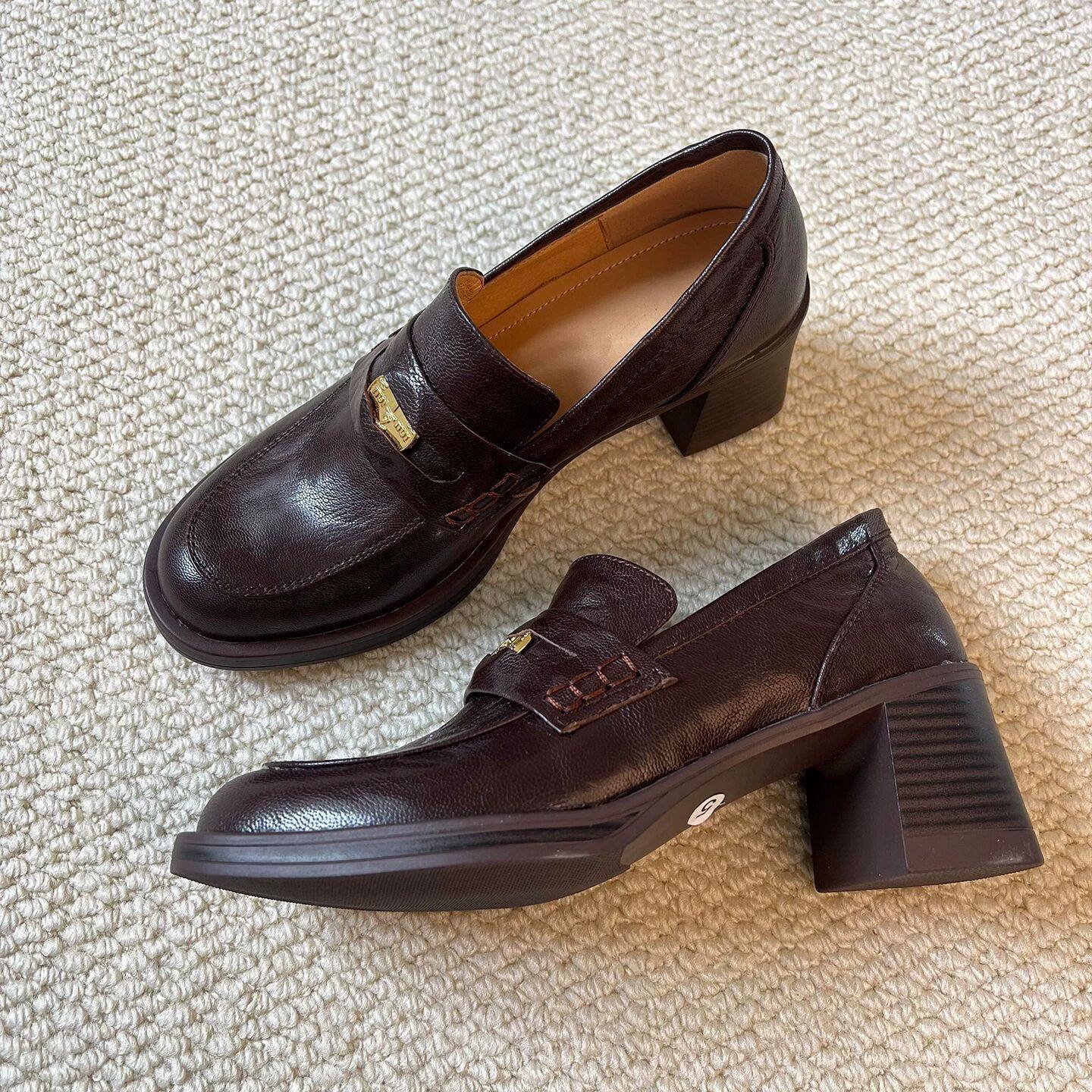 牛皮版~韩版袜子配JK风金币乐福鞋女粗跟高跟真皮小皮鞋玛丽珍鞋