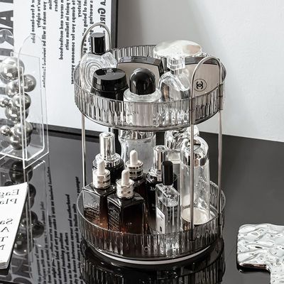 轻奢化妆品旋转收纳置物架透明桌面梳妆台转盘多功能台面收纳盒