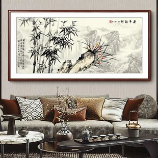 竹子画挂画竹报平安装饰画新中式客厅沙发背景墙壁画花鸟国风水墨