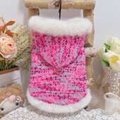 冬款 宠物服火龙果兔毛边连帽马甲