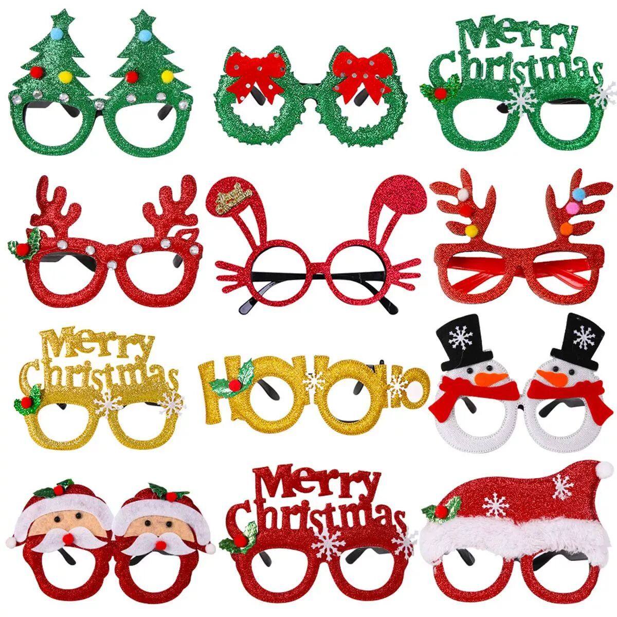 6pcs Santa Claus Xmas Tree Elk Paper Glasses Frame Christmas