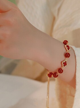 幸福四叶草*红玛瑙转运手链幸运ins小众设计转运显白2022年新款女