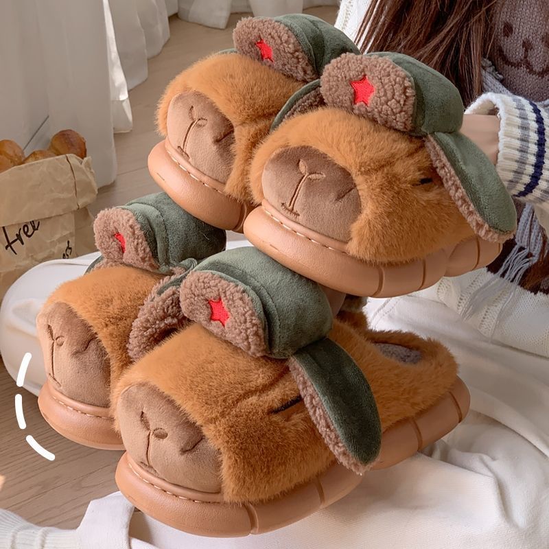 2025秋冬新款儿童棉拖鞋卡皮巴拉男童居家室内可爱卡通女厚底拖鞋