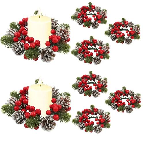 1pc Christmas Candle Wreaths Rings Berries Pinecone Pine Can