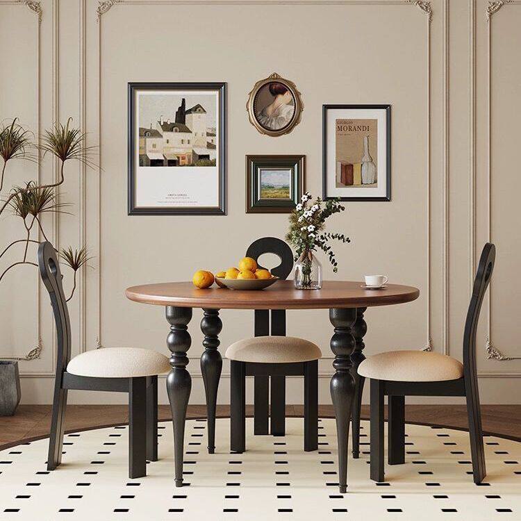 复古圆形实木餐桌中古风家用餐厅圆桌法式简约饭桌创意原木咖啡桌