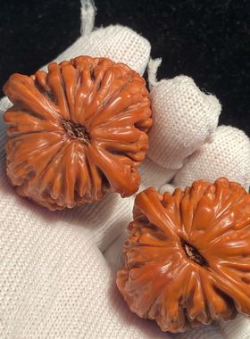 太行山野生文玩核桃打底玉化麒麟纹官帽四座楼狮子头三棱手把件