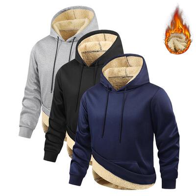 3pcs Men's Hooded Sweatshirt Winter Thick Warm Fleece