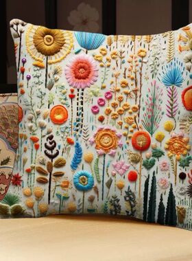 花卉方形抱枕套外皮办公室客厅沙发靠枕垫套数码印花图案可拆洗套
