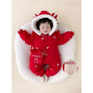 婴儿冬装夹棉连体衣拜年服女宝宝超萌过年衣服婴幼儿新年装爬爬服