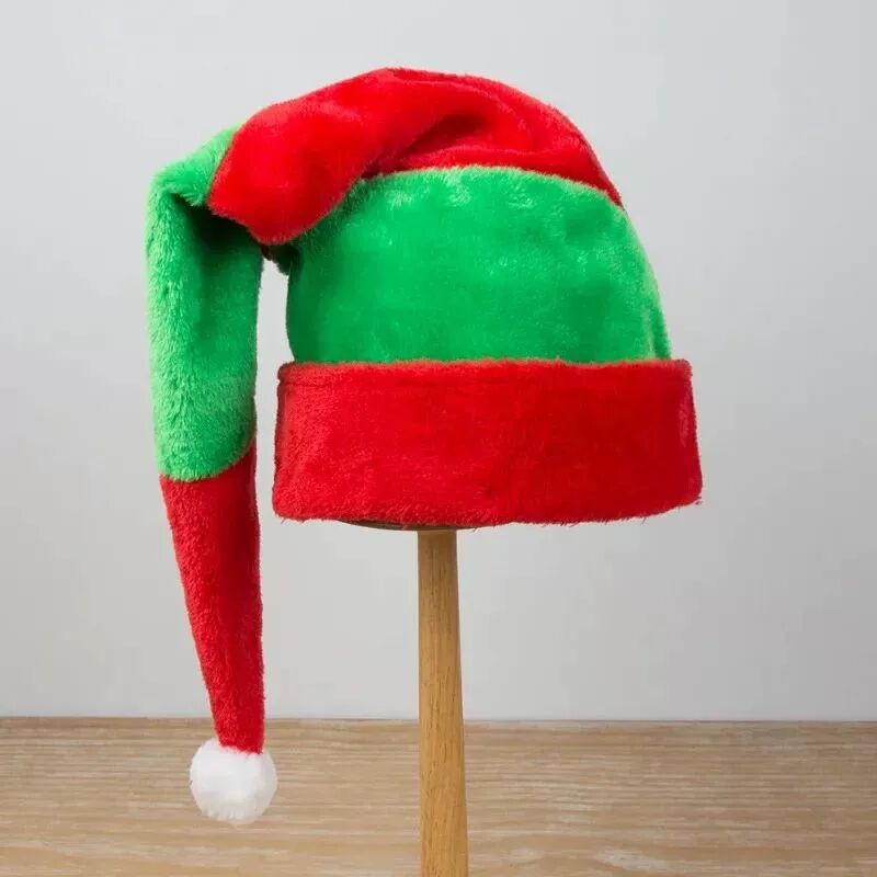 Red and Green Striped Christmas Hat Plush Extended Funny Elf
