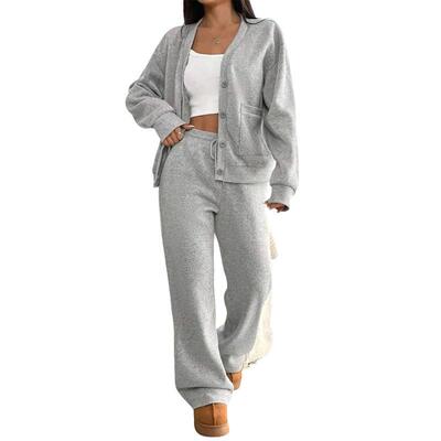 Women 2 Piece Outfits Lounge Set Button Up Sweatshirt