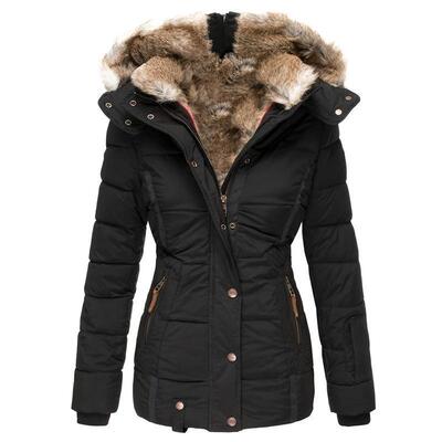 Ladies Hooded Coat Warm down Jacket Thick Parka Coat Lined