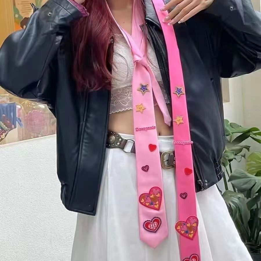 手作氛围感十足丝带蝴蝶结光泽感细领带凹造型配件y2k辣妹亚文化