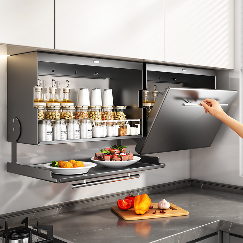 严选厨房置物架吊柜下拉调料收纳架双层折叠磁吸壁挂式整理储物柜