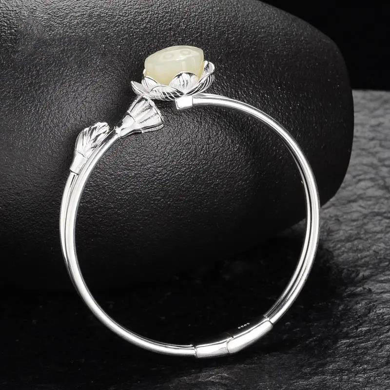 国风饰品直销 莲蓬手镯镀银镶嵌仿白玉开口手环小众送妈妈礼物,饰品/流行首饰/时尚饰品新,手镯,淘宝优惠券,粉丝福利购,淘宝优惠卷