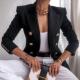 Blazer Jacket Long Sleeves Buttons Casual Gold Women with