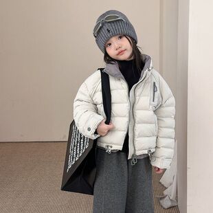 女童冬装新国标90白鸭绒时髦短款立领羽绒服中大儿童保暖防水外套