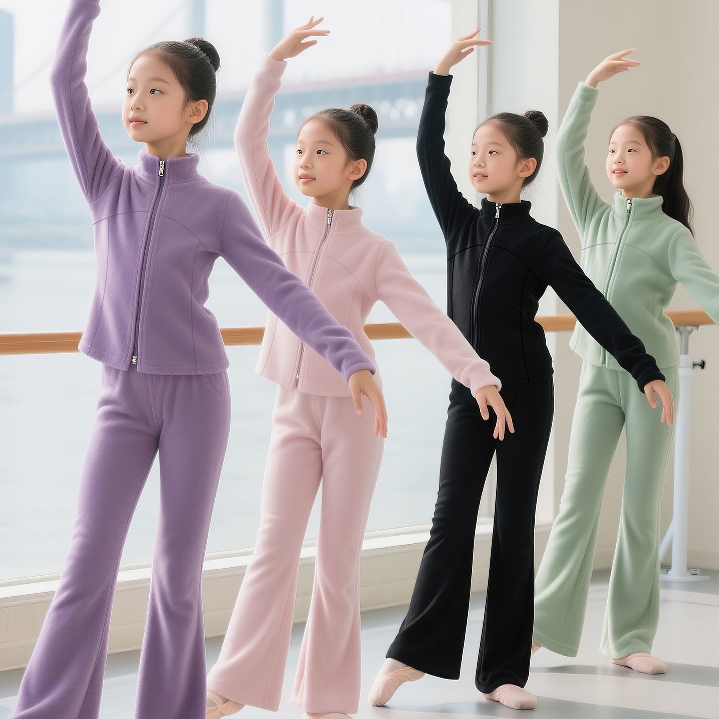 儿童舞蹈练功服女童春秋芭蕾中国舞外穿运动长袖拉链开衫保暖套装