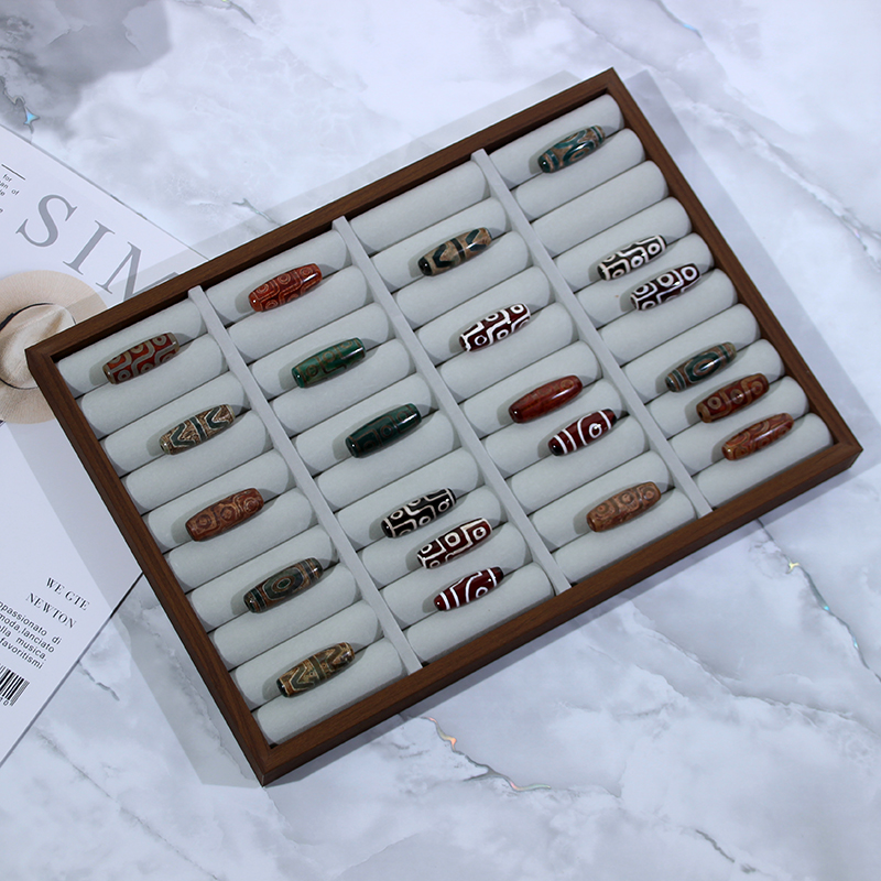 天珠收纳盒高档木纹天珠首饰盒收纳盘子裸珠饰P品展示托盘看货盘