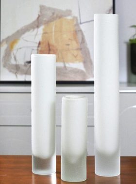 白色玻璃花瓶现代简约家居艺术直筒花器水培客厅插花樽软装饰摆件